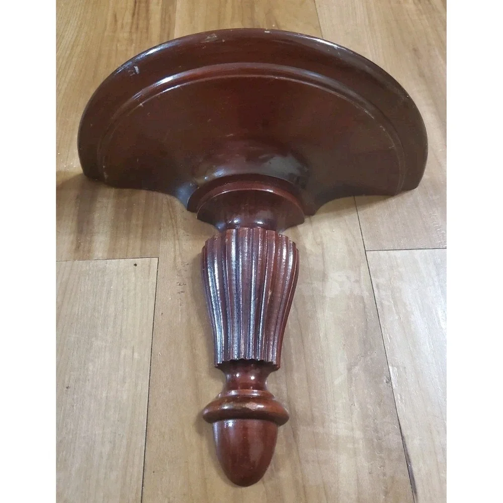 Vintage Set Of 2 Wall Sconce Solid Wood Federal Style Shelf Fluted Half Moon